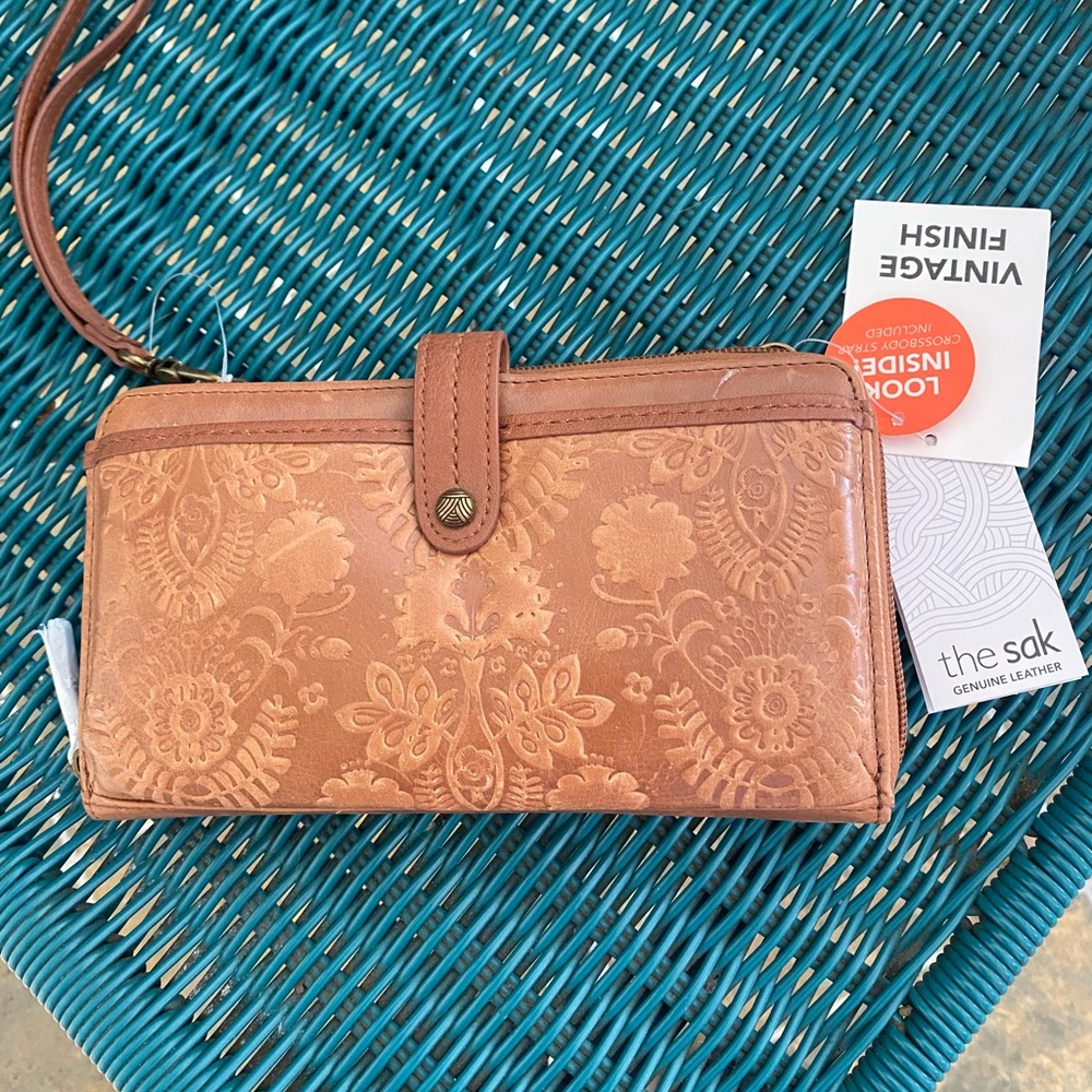 New! The Sak Embossed Leather Crossbody/Wristlet